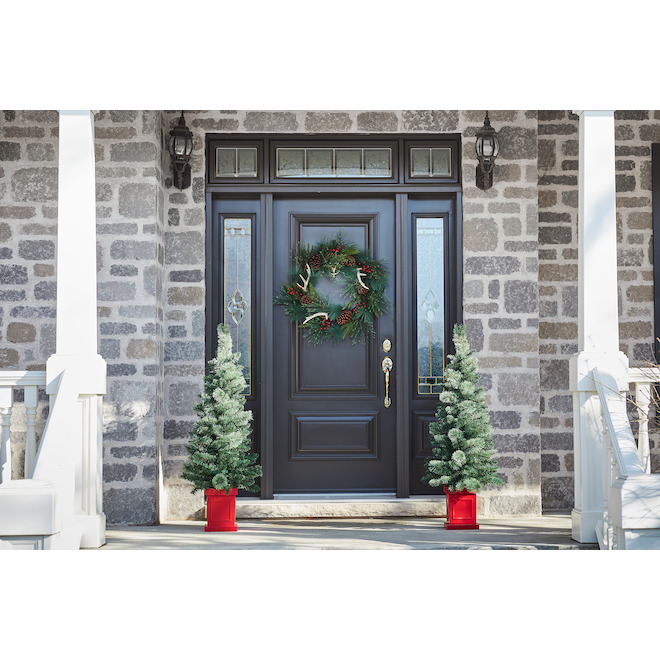 Holiday Living Set of Two 4-ft Pre-Lit Artificial Porch Christmas Trees with 70 Multicoloured LED Lights