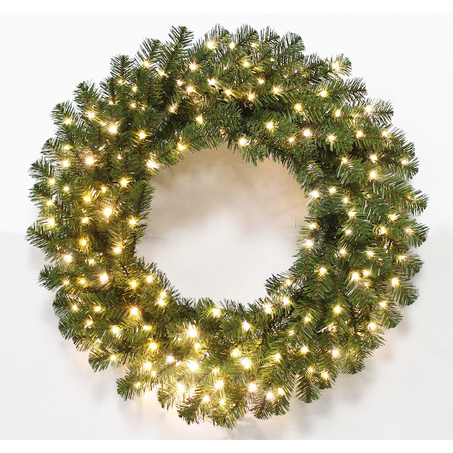 Holiday Living 30-in Pre-Lit Indoor-Outdoor Battery Operated Green Weath White Color LED