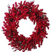 Holiday Living Christmas Wreath Berry Indoor or Outdoor 24-in