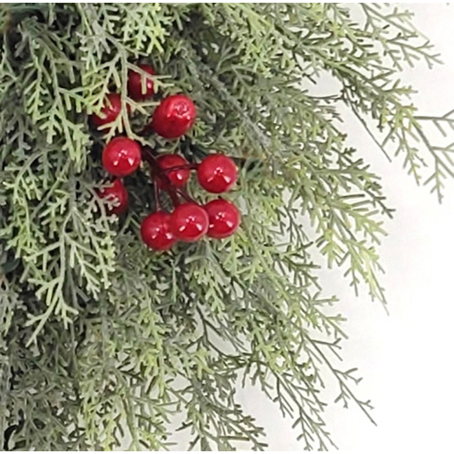 CELEBRATIONS BY L&CO Christmas Cedar Wreath with Berry and Ribbon 24-in