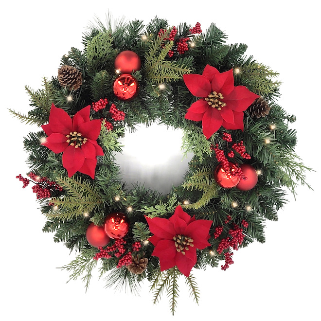 Holiday Living Christmas Wreath Poinsettia LED BatteryOperated 24in