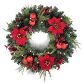 Holiday Living Christmas Wreath Poinsettia LED Battery-Operated 24-in