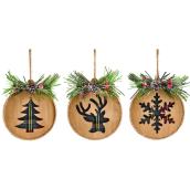 Holiday Living Ornament Disc Wood 4-in - 3/pk