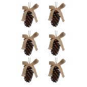 Celebrations by L&CO 5-in Pinecone Ornaments with Burlap Ribbon - Pack of 6