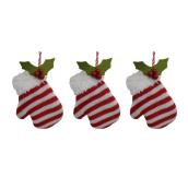 Celebrations by L&CO 5-in Knitted Mitten Ornements with Mistletoe Leaf - Pack of 3