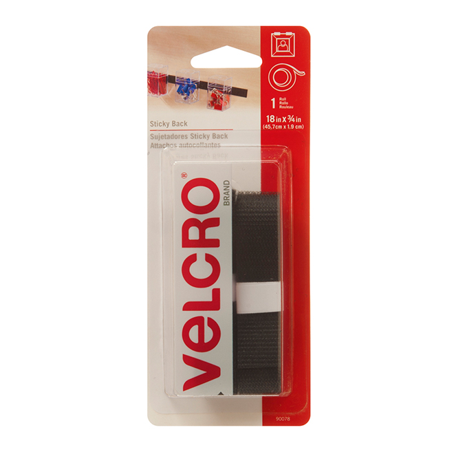 Velcro Sticky Back Fastener Tape - 18-in L x 3/4-in W - Black - Roll