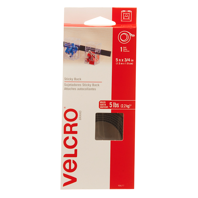 VELCRO® Brand Tape - Self-Adhesive - 5' x 3/4" - Black
