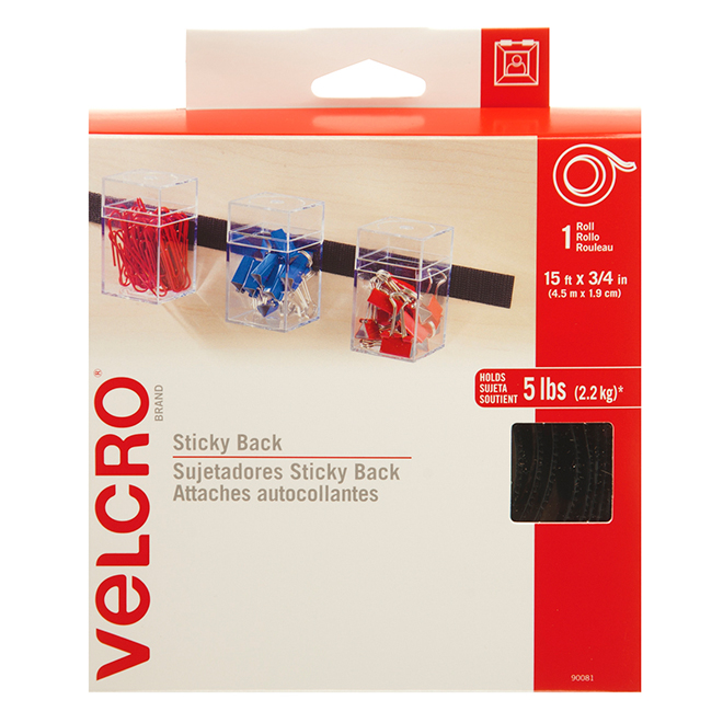 VELCRO® Brand Strip - Self-Adhesive - 15' x 3/4" - Black