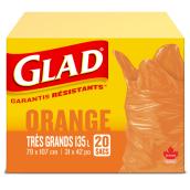 Sac à ordures de jardin, très grand, 31" x 42", orange, 20/pqt