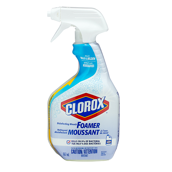 Désinfectant moussant en vaporisateur pour salle de bain avec Javel Clorox,  élimine les moisissures, 887 ml