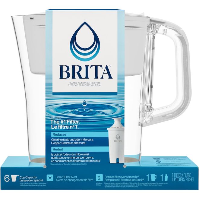 Pichet de filtration d'eau Denali de Brita 6 tasses sans BPA, blanc