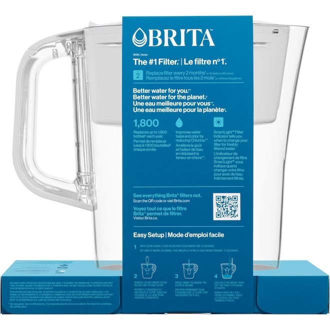 Pichet de filtration d'eau Denali de Brita 6 tasses sans BPA, blanc