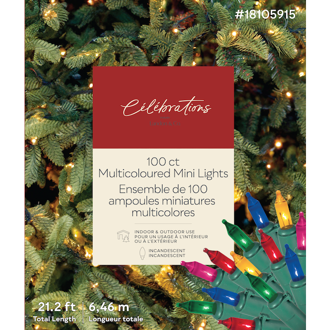 CELEBRATIONS BY L&CO 100-Count 21.25-ft Multicolour Incandescent Mini Light Set