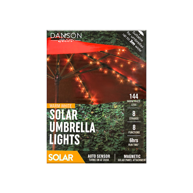 Danson Decor 144 Solar Parasol 5mm LED Lights With Magnetic Solar Panel - Warm White