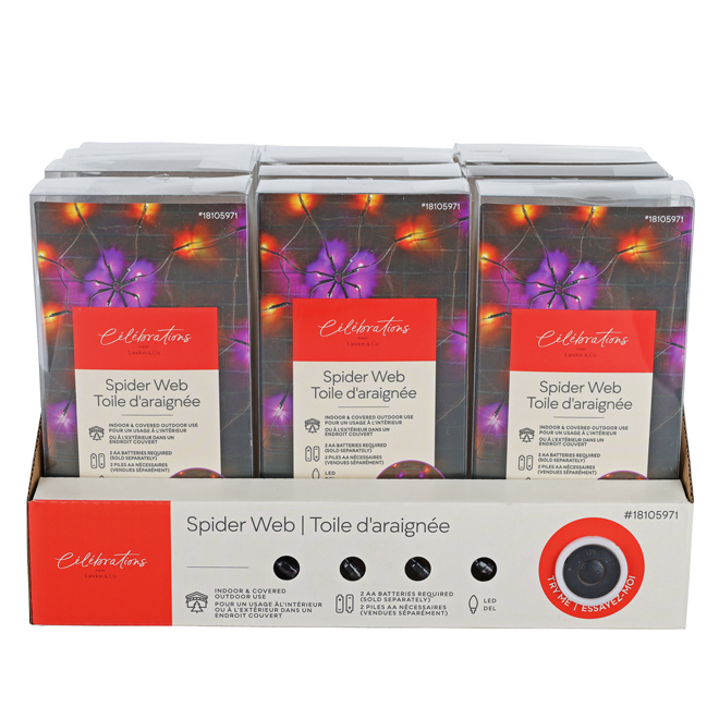 CELEBRATIONS BY L&CO Orange/Purple 32-Count 24-in LED Battery-Operated Spider Web String Lights
