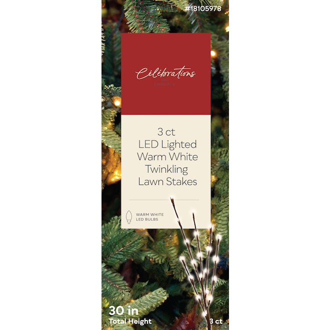 CELEBRATIONS BY L&CO 3-Pack 30-in Lawn Stakes with Warm White Twinkling LED Lights