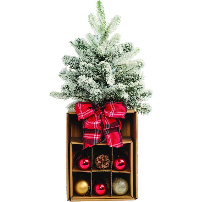 Sapin de Noël givré et décorations Holiday Living, 26 po, vert, paquet de 1