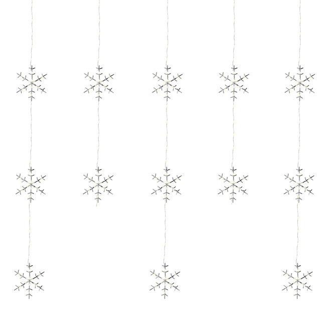 Holiday Living 189-Count 19.6-ft Warm White LED Indoor Microdot Snowflake Light Curtain with Timer