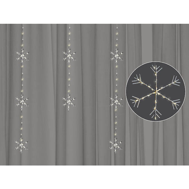 Holiday Living 189-Count 19.6-ft Warm White LED Indoor Microdot Snowflake Light Curtain with Timer