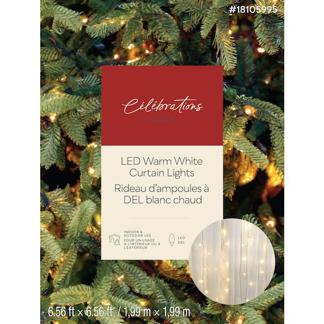 CELEBRATIONS BY L&CO 300-Count Warm White LED Indoor/Outdoor Christmas Curtain String Lights