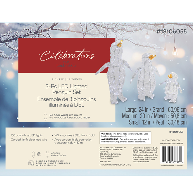 CELEBRATIONS BY L&CO Penguins White LED Light Cool White Set of 3 12-in, 20-in, 24-in