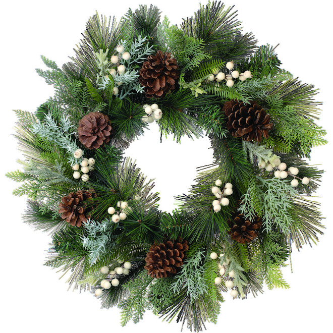 CELEBRATIONS BY L&CO Christmas Wreath with Pine and White Berry 24-in
