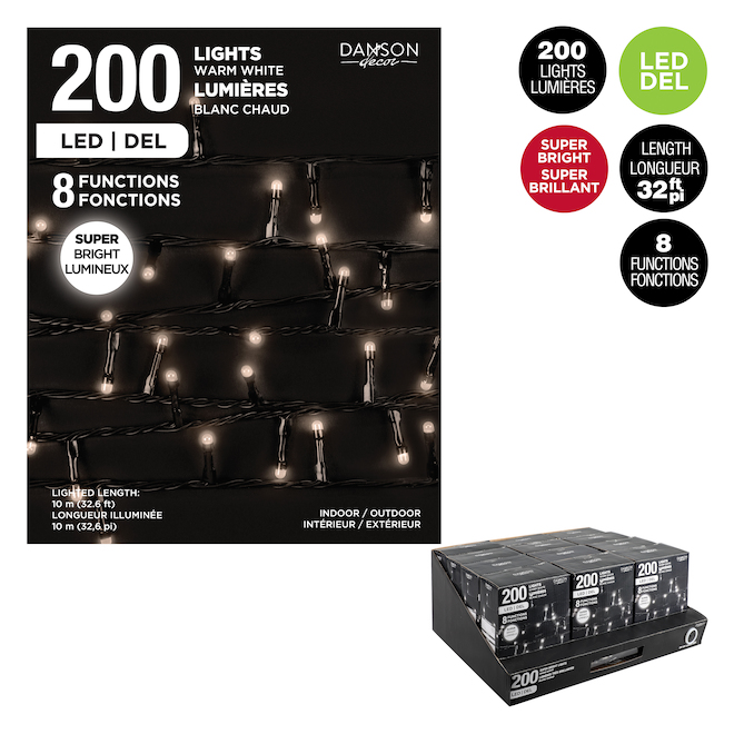 Danson Decor 32.6-ft 8 Functions 200 LED Bright Warm White String Lights