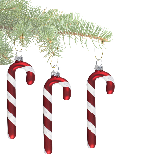 Célébrations BY Landon & Co. Candy Cane Glass Ornaments - Pack of 3