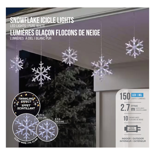 Celebrations by L&CO Snowflake Icicle Lights - 150 Pure White LED Lights