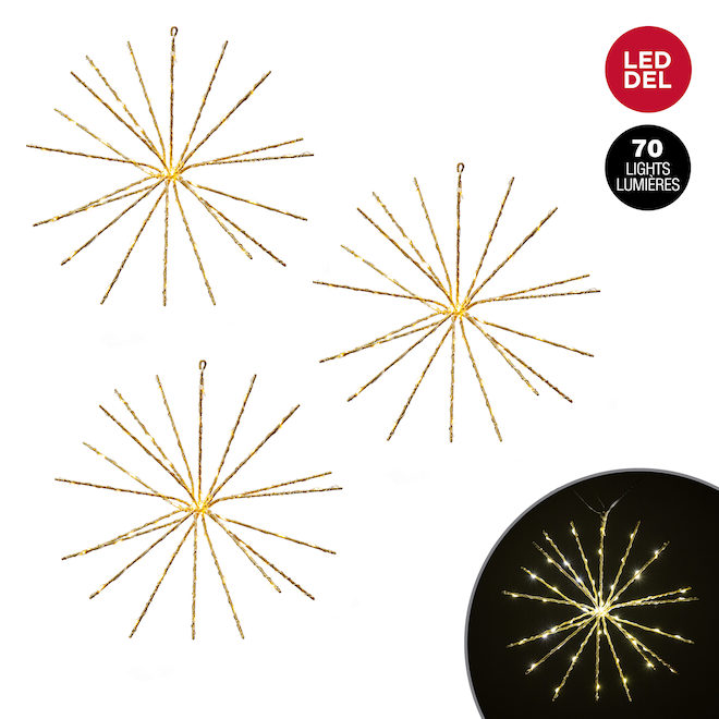 Ensemble de 3 étoiles illuminées Starbust Celebrations by L&CO de 12 po, 70 lumières DEL blanc chaud par étoile