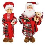 Celebrations by L&CO 18-in Santa and Mrs. Claus Set in Plaid Robes, Sold individually