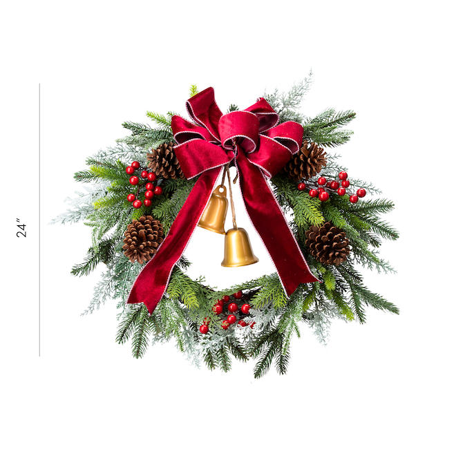 Celebrations by L&CO 24-in Christmas Wreath with Bells and Bow