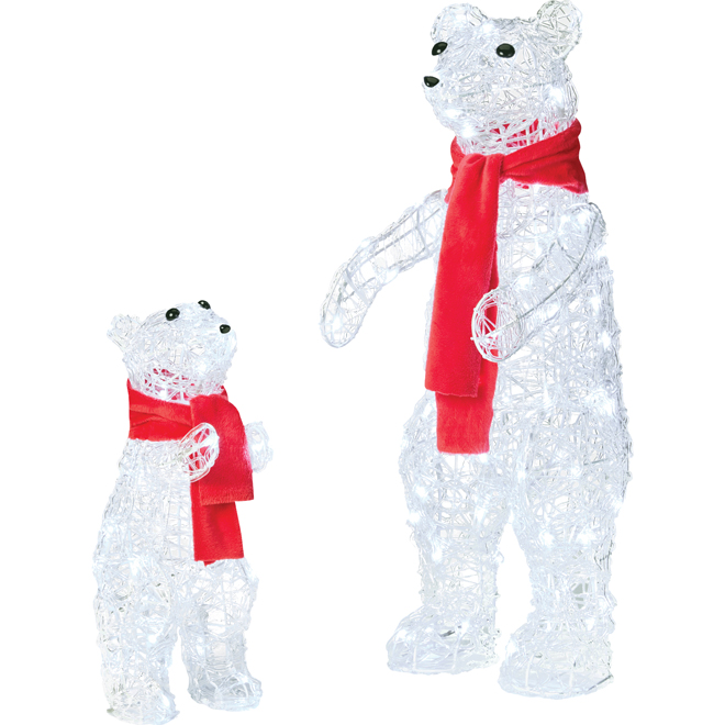 Celebrations by L&CO Set of 2 Lighted Bears with Red Scarves