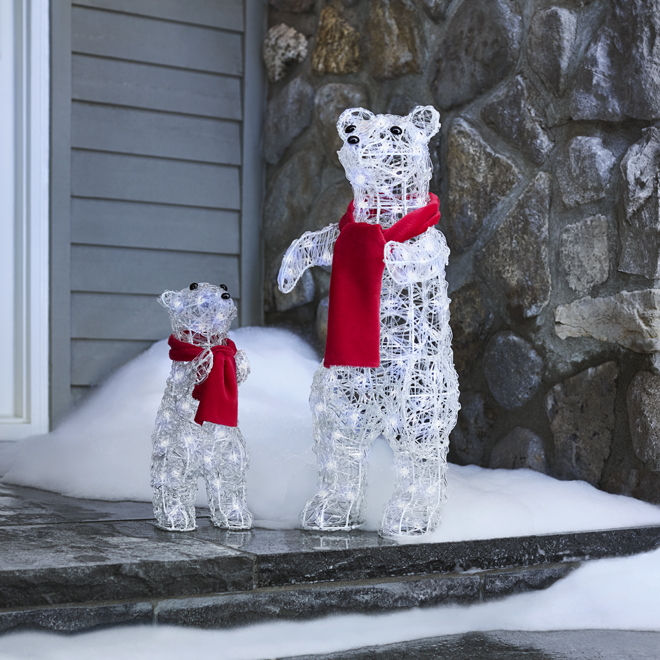 Celebrations by L&CO Set of 2 Lighted Bears with Red Scarves