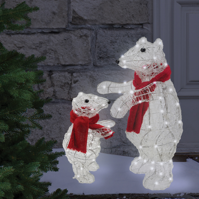 Celebrations by L&CO Set of 2 Lighted Bears with Red Scarves