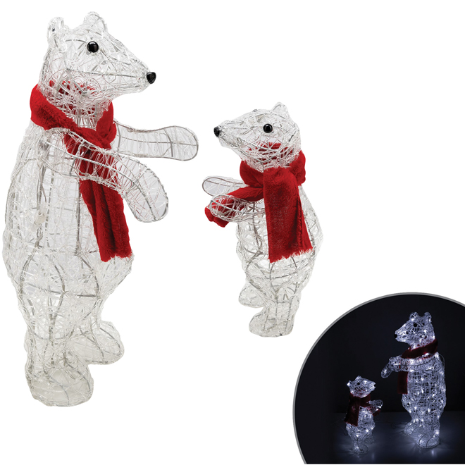 Celebrations by L&CO Set of 2 Lighted Bears with Red Scarves