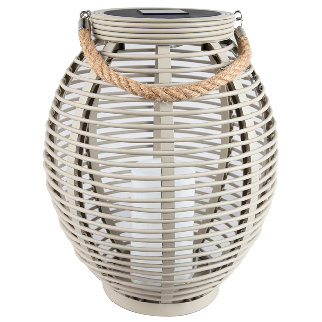 Landon & Co. Solar Lantern with Warm White Flickering LED Candle - Grey