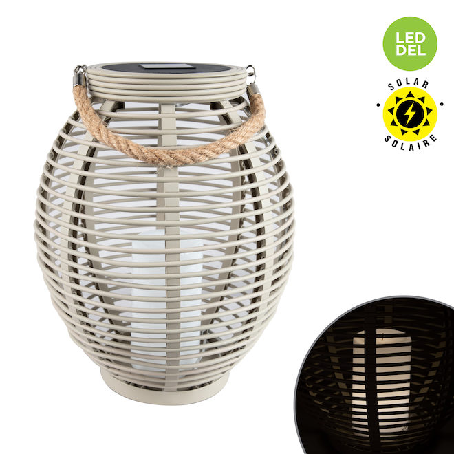 Landon & Co. Solar Lantern with Warm White Flickering LED Candle - Grey