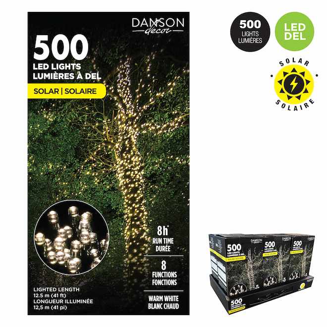 Landon & Co. Solar String Lights 41-ft w/ 500 LED Lights and 8 Functions - Warm White