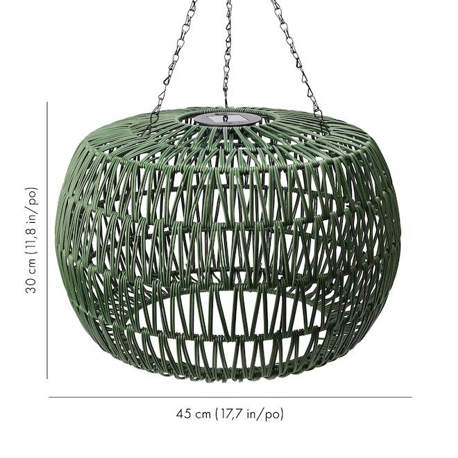 Landon & Co. Hanging Solar Lamp Cordless LED in Rattan-Style - Green