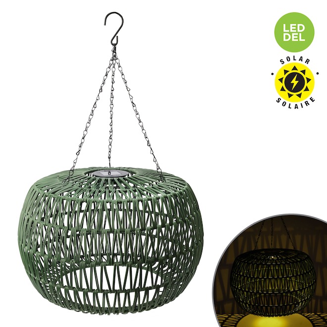 Landon & Co. Hanging Solar Lamp Cordless LED in Rattan-Style - Green
