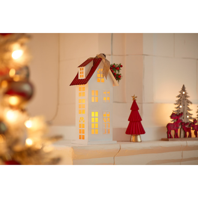 Lanterne de Noël Infinity, maison, 15,75 po, argent