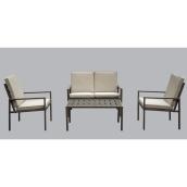 Infinity Beige Brown Metal Patio Conversation Set with Off-White Linen Cushions Included - 4-Piece