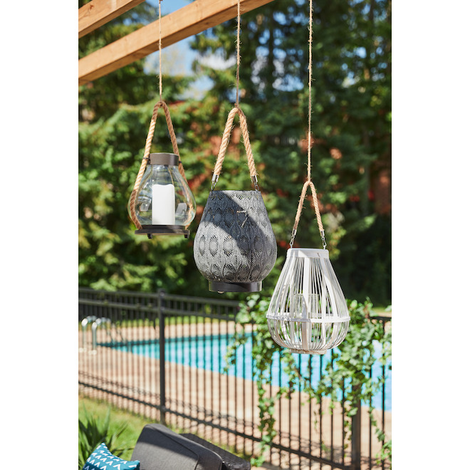 Allen + Roth Glass Lantern with Rope Handle