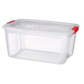 Bac de rangement à loquets, 51,1 L, transparent/corail