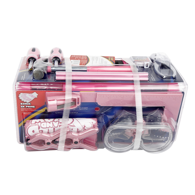 Build and Grow Toy Toolbox Kit for Kids - 16 Pieces - Pink