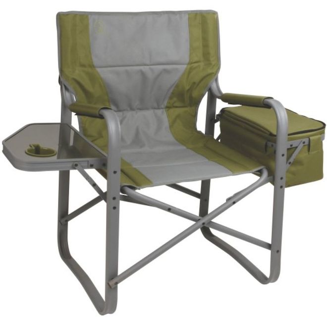 Coleman Large Polyester Camping Chair with Cooler and Side Table- Grey/Green