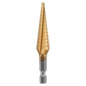 Bosch Self-Starting Step Drill Bit - 1/4-in to 3/4-in Dia x 3-in L - 1/4-in Hex Shank - 9 Holes Sizes - Titanium-Coated