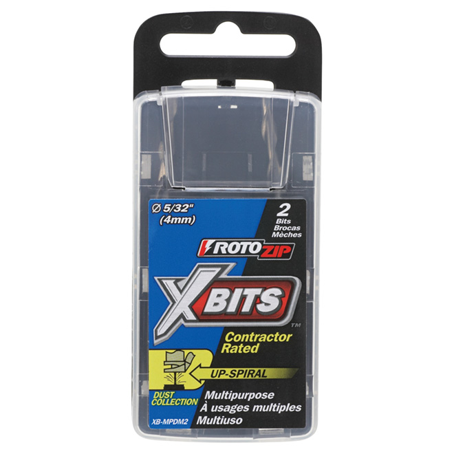 Mèche spirale multi-usage Xbits RotoZip, 5/32 po dia x 2 3/8 po L., tige ronde 3/16 po, paquet de 2