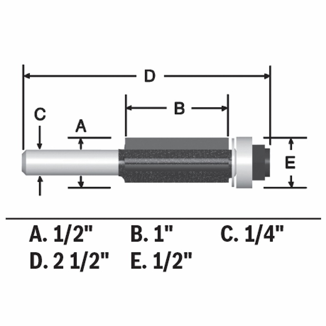 Bosch Mèche affleurante à 2 cannelures en carbure de 1/2 po x 1 po